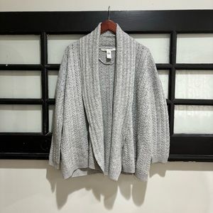 Wool Open Front Cardigan Knit Sweater Soft Warm Plus Size 1X Gray Neutral